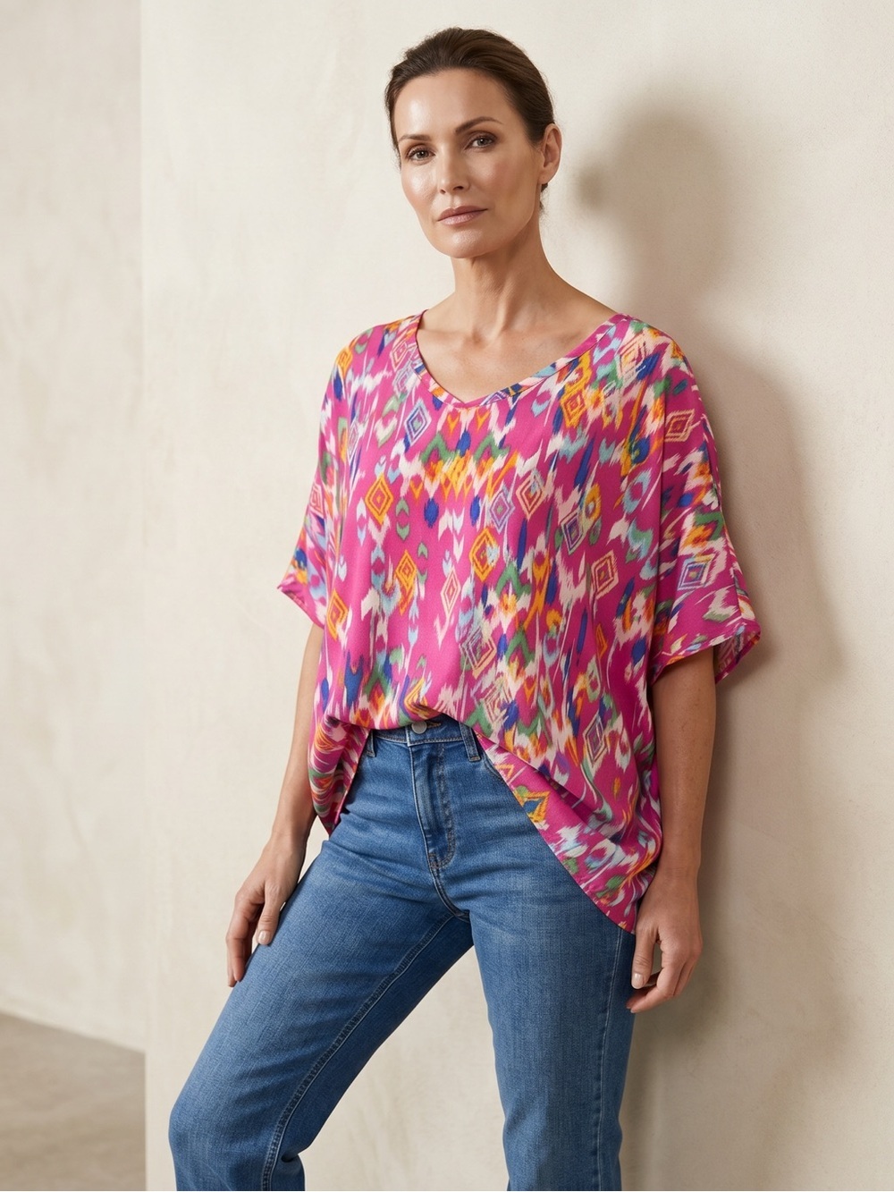 Dear Scarlett Boutique Vibrant Pink Geometric Oversized Women's Blouse